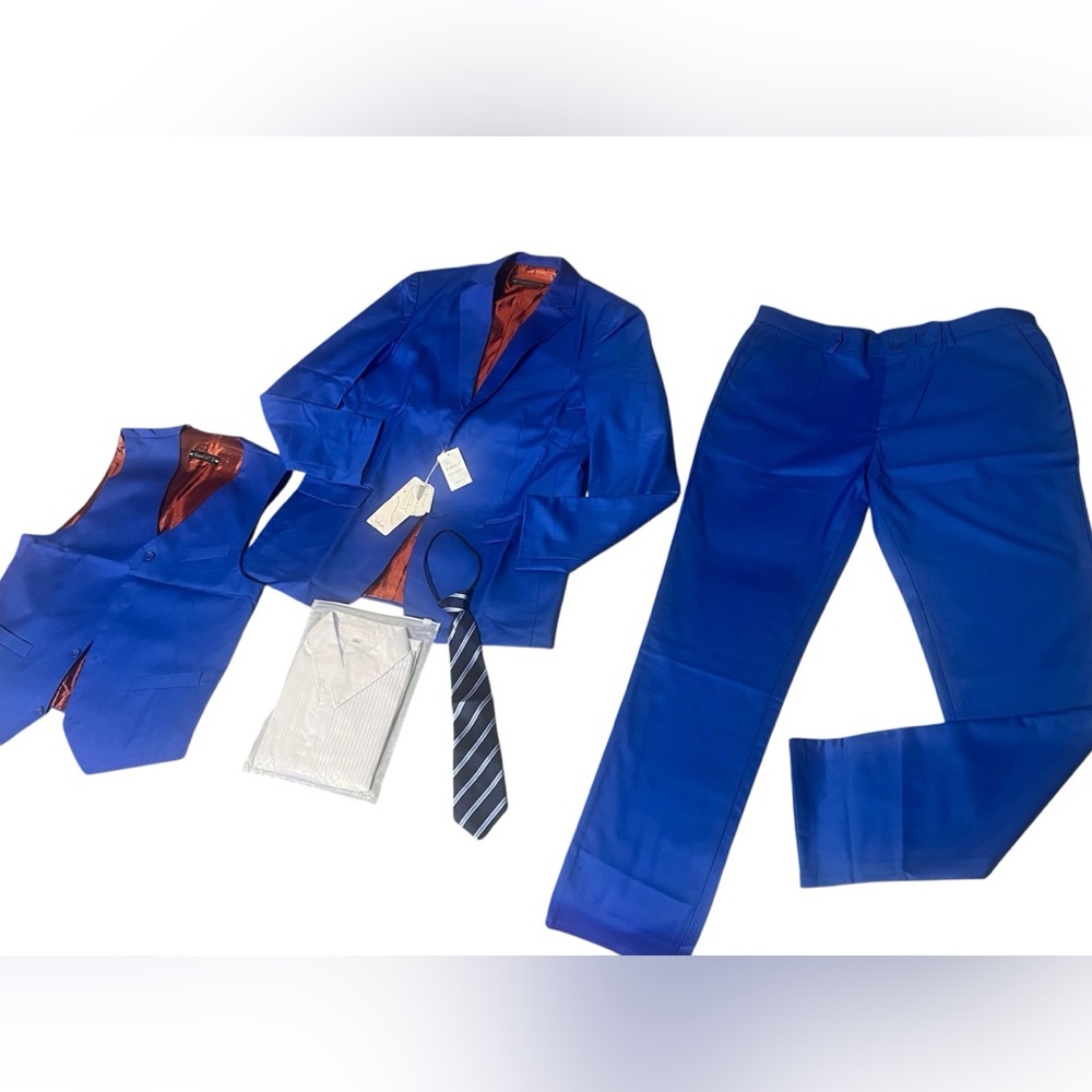 YuanLu Boys' 5-Piece Formal Suit Set - Royal Blue - Size 18Y (Fits 14-16)